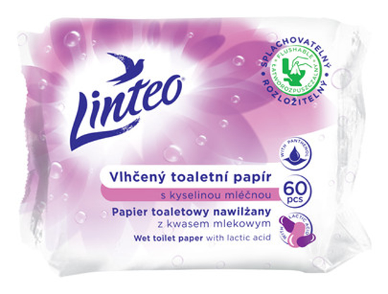Obrazek Papier toaletowy nawilżany Linteo z kwasem mlekowym 60 sztuk