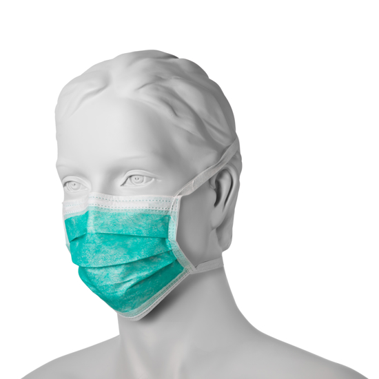 Obrazek Trójwarstwowa maseczka chirurgiczna wiązana na troki klasa IIR Filtracja bakteryjna (BFE) 98%. Maseczki chirurgiczne jednorazowe zielone 1 sztuka