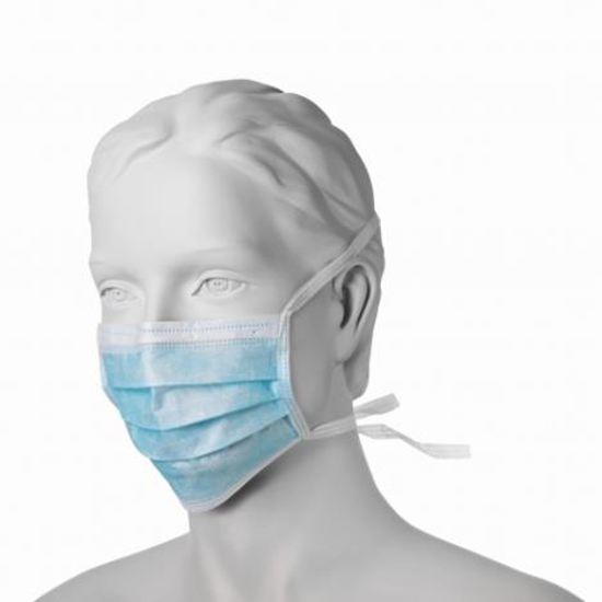Obrazek Medyczna maseczka higieniczna 3 warstwowa niebieska Maseczki higieniczne jednorazowe niebieskie wiązane na troki 1 sztuka