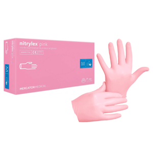 Obrazek Rękawiczki nitrylowe bezpudrowe różowe M 100 sztuk