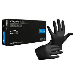 Obrazek RĘKAWICZKI nitrylowe bezpudrowe czarne M 100 szt. NITRYLEX BLACK MERCATOR M 100 szt.