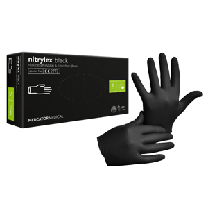Obrazek RĘKAWICZKI nitrylowe bezpudrowe czarne S 100 szt. NITRYLEX BLACK MERCATOR S 100 szt.