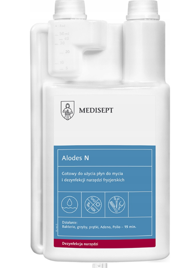 Obrazek MEDISEPT ALODES N 1L Płyn do dezynfekcji narzędzi fryzjerskich i kosmetycznych poprzez zanurzenie.