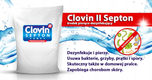 Obrazek Proszek do prania Clovin II Septon 15 kg Środek piorąco-dezynfekujący to jedyny w Polsce produkt pozwalający wykonać pełną dezynfekcję prania
