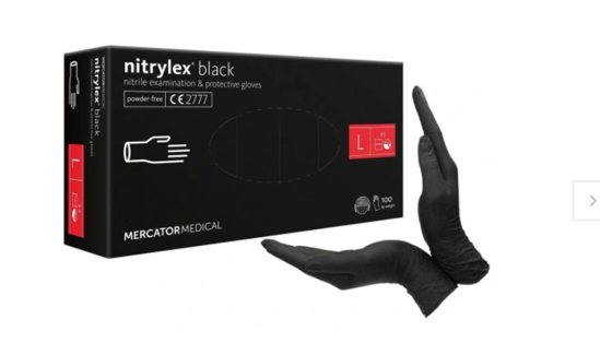 Obrazek RĘKAWICZKI nitrylowe bezpudrowe czarne L 100 szt. NITRYLEX BLACK MERCATOR L 100 szt.
