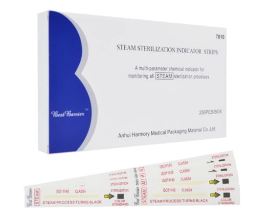 Obrazek Pasek do sterylizacji Anhui Harmory Medical 500 szt. KD Test chemiczny kl.4 z perforacją. Paski do Sterylizacji kontrola autoklawu ( 1 pasek = 2 testy)