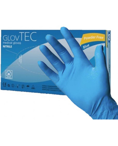 Obrazek Rękawiczki nitrylowe bezpudrowe M 100 sztuk Rękawice niebieskie GLOVTEC