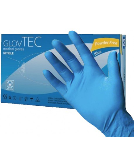 Obrazek Rękawiczki nitrylowe bezpudrowe XL 100 sztuk Rękawice niebieskie GLOVTEC