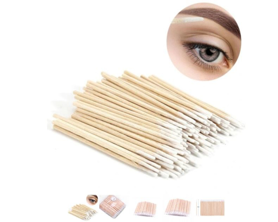 Obrazek Wonder Lashes Patyczki Kosmetyczne do henny Aplikatory do rzęs DREWNIANE PATYCZKI KOSMETYCZNE Z BAWEŁNĄ 100 sztuk