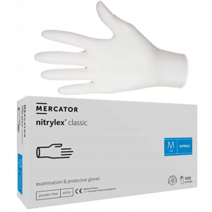Obrazek Rękawiczki nitrylowe BIAŁE M 100 szt. Mercator Nitrylex WHITE CLASSIC M 100 szt.