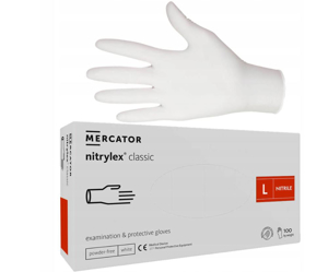 Obrazek Rękawiczki nitrylowe BIAŁE L 100 szt. Mercator Nitrylex WHITE CLASSIC L 100 szt.
