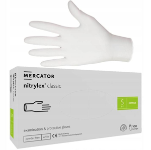 Obrazek Rękawiczki nitrylowe BIAŁE S 100 szt. Mercator Nitrylex WHITE CLASSIC S 100 szt.